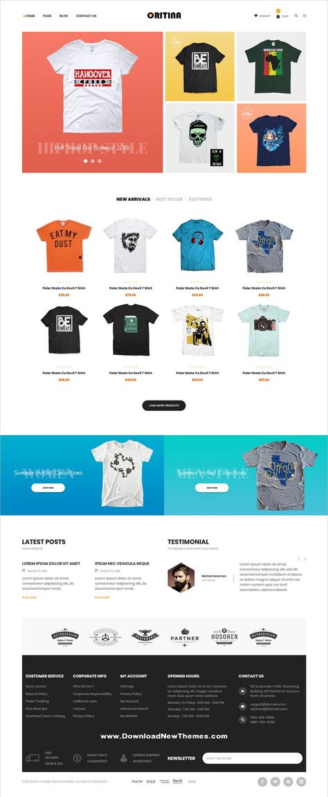 Oritina is a clean and modern design responsive #Shopifytemplates for fashion, tshirt and accessories #store beautiful eCommerce website to download & live preview click on image or Visit 🡽 #webdesign T Shirt Website Banner Design, Shopify Clothing Store Design, T Shirt Website Design, Tshirt Website Design, Tshirt Website, T Shirt Accessories, Webpage Design Layout, Website Sample, Catalogue Layout