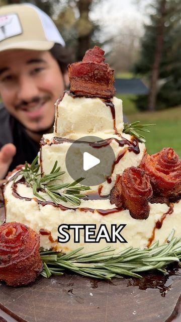 Jack Mancuso on Instagram: "The Steak Cake 🥩🎂 My All Natural Seasonings: @cusocuts 🙌 #steakcake #holidayfood #birthdayfood" Steak Themed Birthday Party, Steak Cake Ideas, Steak Cake Birthday, Steak Birthday Cake, Meat Birthday Cake, Steak Cake, Steak And Mashed Potatoes, Meat Cake, Mashed Potato Cakes