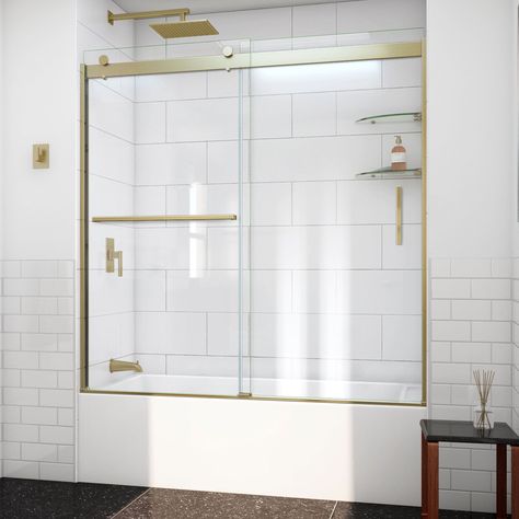 Tub With Glass Door Gold, Frosted Glass Window, Shower Spa, Bathroom Tub Shower, Bathtub Doors, Ski House, Sliding Door Handles, Tub Doors, Bathroom Redesign