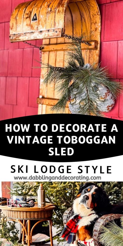 Vintage Sleds Christmas Decor, Tobaggon Decoration, Christmas Decor Sled, Vintage Sled Decor, Christmas Toboggan Decoration, Tobaggon Christmas Decor, Toboggan Sled Decor, Christmas Sled Decoration Front Porches, Sled Decorating Ideas Diy