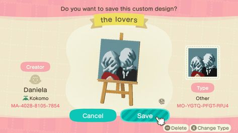 The Lovers painting by René Magritte, custom design code for animal crossing new horizons Acnh Picture Frame Design Code, Animal Crossing Canvas Designs, Acnh Canvas Design Codes, Acnh Art Design Code, Acnh Wall Design Codes, Acnh Art Code, Acnh Painting Design, Acnh Painting Design Code, Animal Crossing Painting