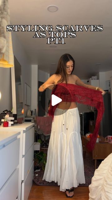 eden masliah on Instagram: "What do we think?🎀
.
.
.
styling scarf. styling scarves. scarf top. how to style scarf as shirt. styling. fashion. outfit inspo. summer fashion. long skirt outfit inspo. scarf tops. different ways to style scarves. fashion. style." Scarf To Shirt, How To Make A Scarf Into A Top, Scarf Skirt Outfit, How To Wear A Scarf As A Top, Eden Masliah, Styling Scarf, Styling Scarves, Fashion Long Skirt, Scarf Tops