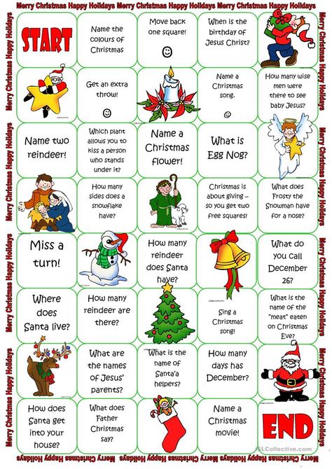 Christmas Board Game - English ESL Worksheets for distance learning and physical classrooms Christmas Board Game, Christmas Elementary, Free Christmas Games, Game Worksheet, Christmas Maze, Christmas Puzzles, Treats Christmas, Christmas Board Games, Christmas Lesson