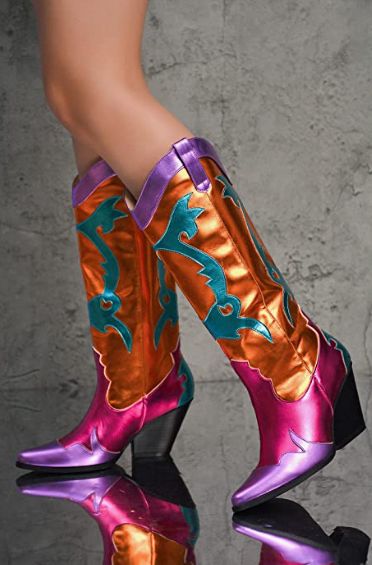 Western Boots Outfit, Orange Boots, Unique Boots, Womens Knee High Boots, Boots Outfit, Cowgirl Boots, Western Boots, Cute Shoes, Chunky Heels