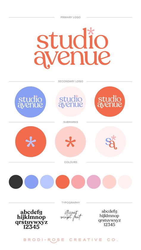 Logo Design Ideas Colorful, Canva Colour Combinations, Brand Pallete Canva, Avenue Logo Design, Virtual Assistant Logo Branding, Personal Brand Template, Logo Colours Combinations, Branding Examples Inspiration, Space Theme Branding