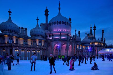 Royal Pavilion, Brighton with winter ice skating rink Brighton Winter, Brighton Christmas, Winter Ice Skating, Brighton Pavilion, Christmas In England, England Winter, Christmas Things To Do, Royal Pavilion, City By The Sea