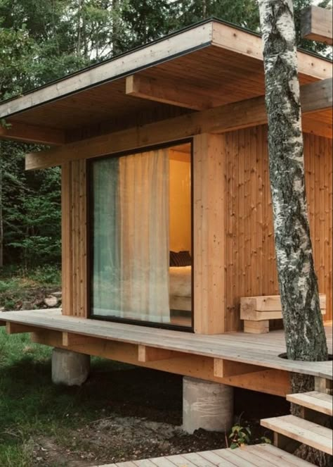 Swedish Forest, Forest Glade, Wooden Cabin, Case Study Houses, Cabin Tiny House, Backyard Studio, Wooden Arch, Wooden Cabins, Tiny House Cabin