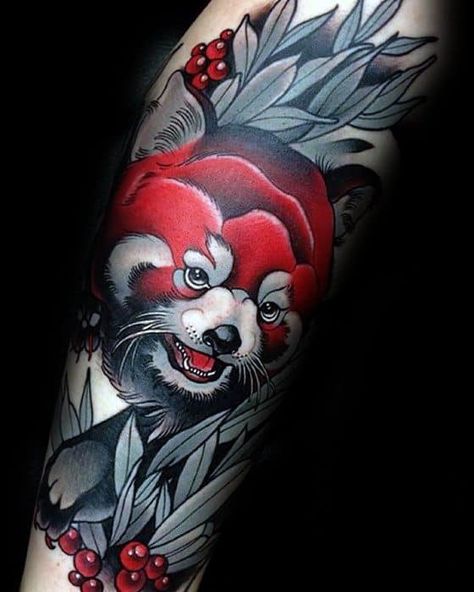 60 Red Panda Tattoo Designs For Men - Animal Ink Ideas Red Panda Tattoo, Traditional Tattoo Animals, Earthy Tattoos, Body Pics, Panda Tattoo, Small Butterfly Tattoo, Kunst Tattoos, Japan Tattoo Design, Tattoo Master