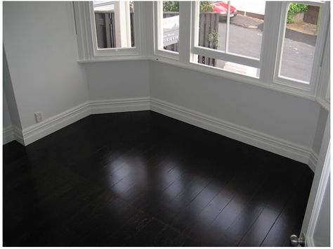 dark brown wood floor | Joined: 21 Apr 2010 Black Floorboards, Dark Brown Wood Floors, Dark Hardwood Floors, Painted Floorboards, White Bungalow, Old Wood Floors, Wood Floor Design, Painted Wood Floors, Vinyl Floors