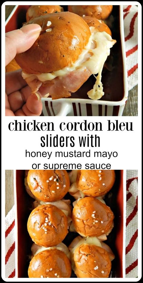 Chicken Gordon Blue, Chicken Cordon Bleu Sliders, Party Food Chicken, Cordon Bleu Sliders, Easy Chicken Sliders, Chicken Cordon Bleu Sandwich, Sliders Chicken, Harvest Meals, Easy Chicken Cordon Bleu