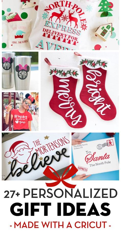 More than 25 cute personalized Christmas gifts you can make with a Cricut Machine. #Christmas #DIYGifts #Giftideas Cricut Gift Bags Ideas, Ideas To Make With Cricut, Diy Gift Christmas, Diy Personalized Gifts, Christmas Gift Ideas To Make, Gift Ideas To Make, Personalized Gift Ideas, Polka Dot Chair, Personalised Gifts Diy