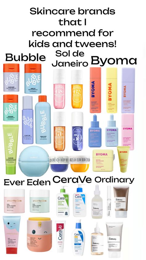 Skincare that I recommend for kids and tweens! Recommended Skincare Products, Skin Care For Kids 9-10, Preppy Skincare For Kids, Skin Care Products Safe For Kids, Skincare For Kids 10 Years Old, Skin Care For 9-10 Years, Skincare Safe For Kids, Preteen Skin Care Products, Skincare For Kids 12