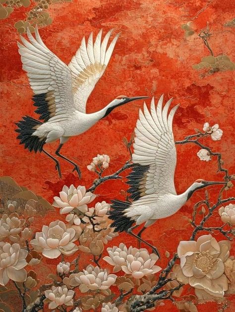 Painting Japanese, Asian Artwork, Crane Print, Gold Art Painting, Peacock Wall Art, Chinese Landscape Painting, Chinese Art Painting, Ancient Paintings, Bird Artwork