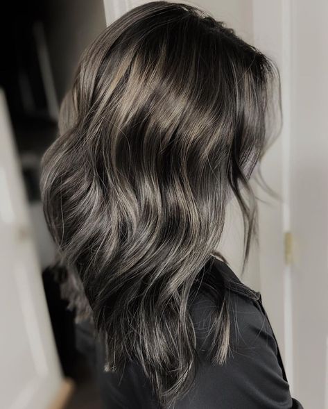 50 Trendiest Ideas of Gray Highlights to Try in 2021 - Hair Adviser Black To Gray Balayage, Gray Biolage Highlights, Highlights To Blend Gray Hair Black, Platinum Grey Balayage, Best Highlights To Cover Gray Hair Dark, Grey Mushroom Hair Color, Short Gray Highlighted Hair, Focus Foil Highlights, Gray And Silver Highlights On Black Hair