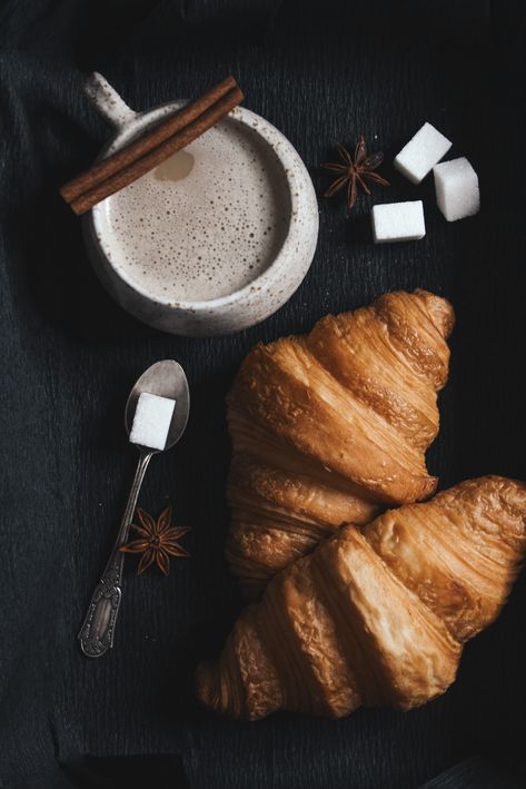 Chocolate Croissant Photography, Croissant Photography, Dark Food Photography, Interior Shop, Chocolate Croissant, Breakfast Sandwiches, Coffee Photos, Autumn Morning, Photography Styling