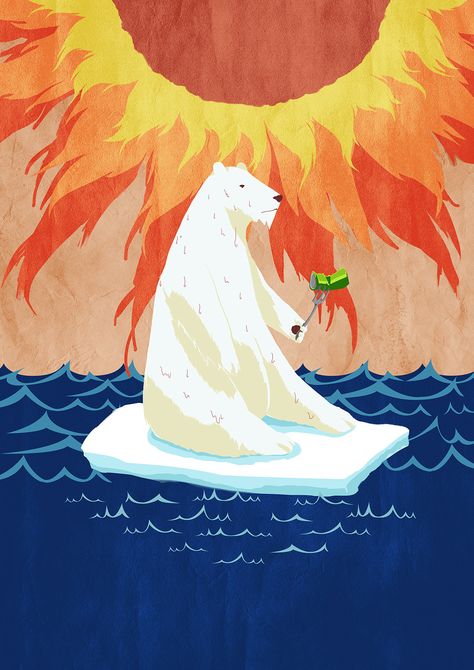 Climate change poster polar bear ice melting Art Climate Crisis, Climate Changing Illustration, Save Planet Earth Posters, Water Pollution Images, Climate Changing Poster, Pollution Images, Climate Poster, Endangered Species Art, Glaciers Melting