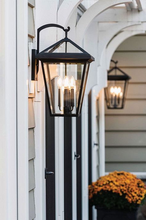 Outdoor Sconces Front Door, Outdoor Garage Lights, Garage Lights, Porch Light Fixtures, Front Door Lighting, Front Porch Lighting, Farmhouse Garage, House Lights, Exterior Lights