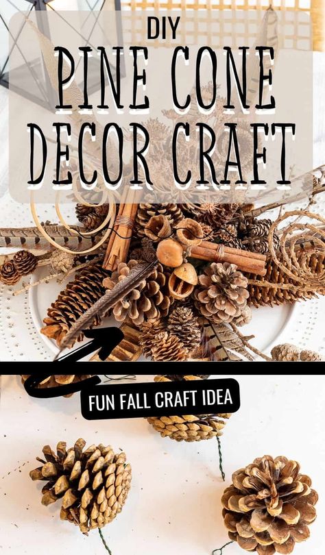 Pine cone crafts pinecone decor. Make an easy centerpiece for your fall table. Pinecone craft idea to use up all those free pinecones. Pinecone centerpiece fall decor. Fall pinecone crafts autumn fun. Pine cone crafts for fall decor. Fall craft idea for adults. Pine Cone Crafts Pinecone Decor, Fall Pinecone Crafts, Homemade Centerpieces, Crafts For Fall, Pinecone Decor, Pine Cone Christmas Decorations, Pinecone Centerpiece, Pinecone Crafts Kids, Cones Diy