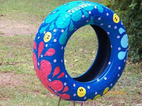 Painted Tire Painting Tires, Tyre Ideas For Kids, Tire Ideas, Painted Tires, Tire Craft, Tire Swings, Tire Art, Tire Swing, Tyres Recycle