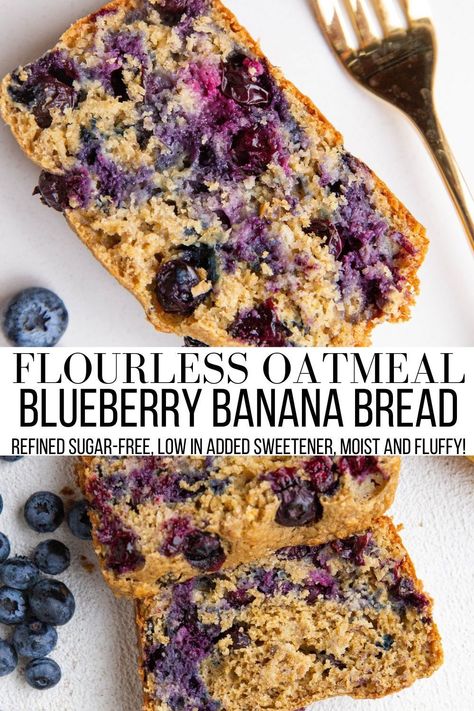 Banana Blueberry Bread Recipe, Healthy Blueberry Bread, Blueberry Oatmeal Bread, Berry Banana Bread, Postpartum Recipes, Oatmeal Blueberry, Banana Oat Bread, Oatmeal Banana Bread, Blueberry Bread Recipe