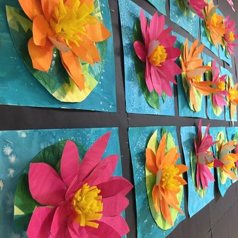 3-D WATER LILIES! 2nd GRADE! – Art with Mrs Filmore Art 2nd Grade, Classe D'art, Spring Art Projects, 2nd Grade Art, 3rd Grade Art, Elementary Art Projects, Homeschool Art, Kindergarten Art, Art Lessons Elementary