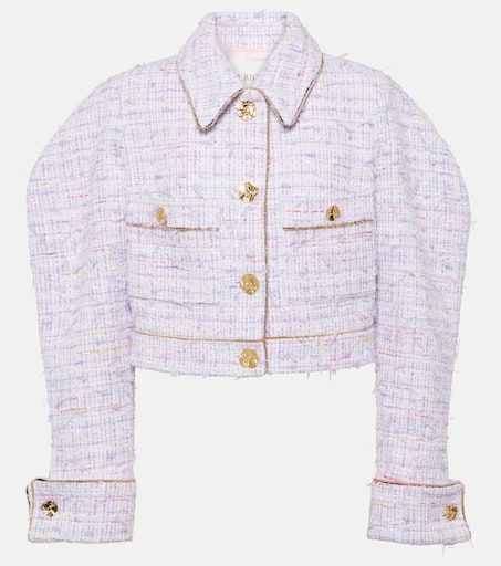 Cropped cotton-blend tweed jacket in purple - Nina Ricci | Mytheresa Chanel Crop Top, Purple Chanel, Tweed Jacket Style, Hoco Court, Chanel Tweed Jacket, Colorful Outfit, Crop Top Jacket, Spring 23, Chanel Tweed