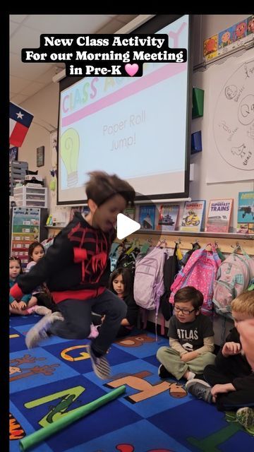 Lindsay Budnik ♡ Pre-K Teacher on Instagram: "I switch up our Class Activity each week during our Morning Meeting and it is always a good time! This activity encourages gross motor practice and I love how my class encourage each other and cheers their friends on as they are trying new things 🩷" Encourage Each Other, Morning Meeting Activities, Pre K Teacher, Class Activity, Kindergarden Activities, Trying New Things, Morning Meeting, My Class, Preschool Games