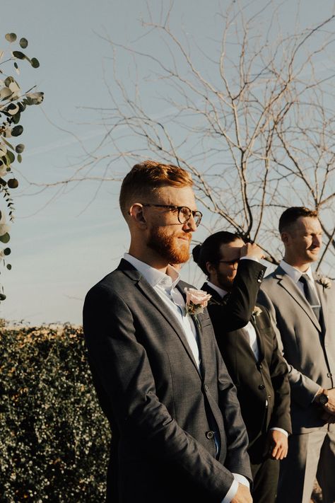 Groom Waiting for bride  Red hair  navy blue suit  Groomsmen  Wedding altar Navy Blue Suit Groomsmen, Blue Suit Groomsmen, Groom Waiting For Bride, Blue Groomsmen Suits, Suit Groomsmen, Wedding September, Wedding Shot List, Wedding Altar, Groomsmen Wedding