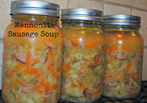 Canning Cabbage, Amish Noodles, Canning Soup Recipes, Best Amish Recipes, Farmer Sausage, Sausage Potato Soup, Borscht Soup, Mennonite Recipes, Cabbage And Sausage