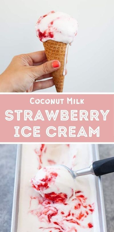 Coconut Milk Ice Cream Recipe, Non Dairy Ice Cream, Homemade Strawberry Ice Cream, Strawberry Ice Cream Recipe, Ice Cream Recipes Machine, Milk Strawberry, Coconut Milk Ice Cream, Easy Ice Cream Recipe, Ice Cream Maker Recipes