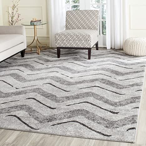 SAFAVIEH Adirondack Collection ADR121P Modern Chevron Non-Shedding Living Room Bedroom Dining Home Office Area Rug, 8' x 10', Silver / Charcoal Office Area Rugs, Chevron Rugs, Ski Chalets, Charcoal Rug, Rug Size Guide, Lodge Style, Silver Rug, Rustic Lodge, Rug Direct