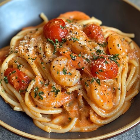 🍝 Spaghetti with Shrimp in a Creamy Tomato Sauce: A Sea and Land Delight! 🍤 Ingredients : - 300 g of spaghetti - 250 g peeled shrimp (fresh or frozen) - 400 g canned crushed tomatoes - 200 ml of thick crème fraîche - 2 cloves of garlic, minced - 1 medium onion, chopped - 2 tablespoons of olive oil - 1 teaspoon of tomato paste - 1 teaspoon of Provence herbs (or fresh basil) - 1 pinch of Espelette pepper (optional) - Salt and black pepper to taste - Grated Parmesan to serve (optional) - A few... Spaghetti Shrimp, Espelette Pepper, Canned Crushed Tomatoes, Spaghetti With Shrimp, Cafe Pasta, Oreo Stuffed Chocolate Chip Cookies, Canning Crushed Tomatoes, Halloween Party Treats, Healthy Food Menu