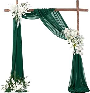 UrbnChrm Wedding Arch Draping Fabric 2 Panels Emerald Green 20ft x 29'' Sheer Chiffon Arch Drapes Photo Backdrop Curtain for Wedding Ceremony Anniversary Party Church Decoration Emerald Green And Gold Wedding Arch, Wedding Arch Emerald Green, Dark Green Wedding Arch, Champagne Wedding Decorations, Wedding Arch Draping, Arch Draping, Dark Green Wedding, Cocktail Wedding Reception, Green Event