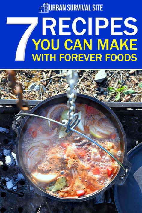 Discover 7 creative ways to improvise and make delicious meals using ingredients from your long-term food storage. Perpetual Soup, Emergency Book, Hillbilly Food, Pioneer Foods, Survival Recipes, Pioneer Recipes, Freeze Dried Vegetables, Best Survival Food, Survival Skills Emergency Preparedness