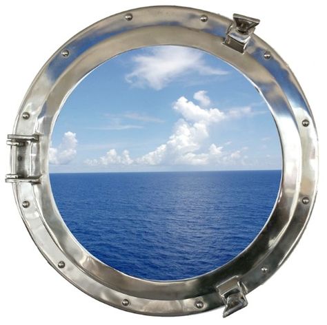 Porthole with an ocean view wall art: http://www.completely-coastal.com/2016/02/porthole-window-picture-frame.html Port Hole Window, Cruise Ship Party, Ship Porthole, Window Frame Picture, Diy Nautical Decor, Cast Iron Decor, Porthole Mirror, Diy Nautical, Porthole Window