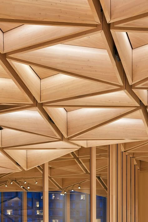 Yummy wooden waffles installed at Canada's National Arts Centre | TreeHugger Performance Space Architecture, Painted Drop Ceiling, Asymmetrical Ceiling, Waffle Ceiling, Architecture Ceiling, Ceiling Feature, False Ceiling Bedroom, False Ceiling Living Room, Ceiling Details