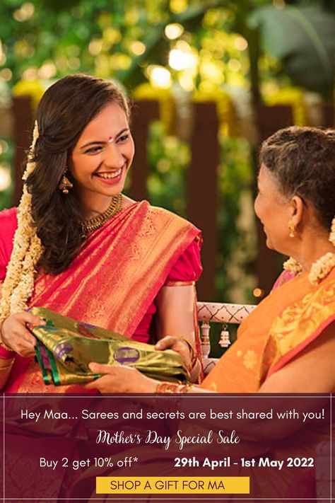 Daughter gifting mother a saree Mom Saree Captions For Instagram, Quote On Saree For Instagram, Saree Quotes Posts, Mom Saree Quotes For Instagram, Saree Thoughts, Mothers Day Post, Mothers Day Special, Banarasi Sarees, Sarees Online