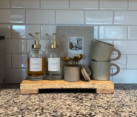 Coffee Syrup Dispenser Set w … curated on LTK Kitchen Counter Decor Nespresso, Nespresso Set Up On Kitchen Counter, Coffee Syrup Dispenser Ideas, Coffee Syrup Stand, Syrup Dispenser Ideas, Coffee Bar Inspo Home, Coffee Station Set Up, Coffee Station Tray, Coffee Bar Styling Ideas