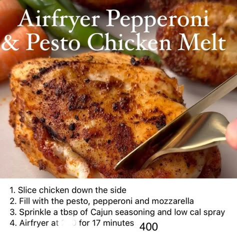 Air Fryer Pepperoni, Chicken Melt, Chicken Dishes For Dinner, Pepperoni Chicken, Chicken Melts, Dinner Choices, Lean And Green Meals, Air Fryer Dinner Recipes, Chicken Meal Prep