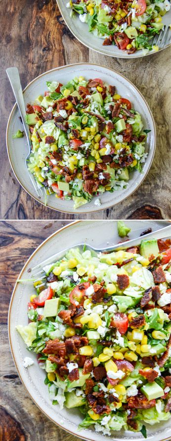 BLT Chopped Salad with Corn, Feta and Avocado I howsweeteats.com Blt Chopped Salad, Salad With Corn, Avocado Blt, Sommer Mad, Salad With Avocado, Resep Salad, Keto Lasagna, Salad Pasta, Summer Corn