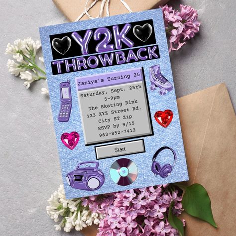 2000s Party Invitation, 00s Party Theme, Y2k Invitation, Y2k Party Invitation, 2000 Theme Party Ideas, 2000s Aesthetic Party, 2000s Theme Party, Y2k Birthday Party, Y2k Birthday