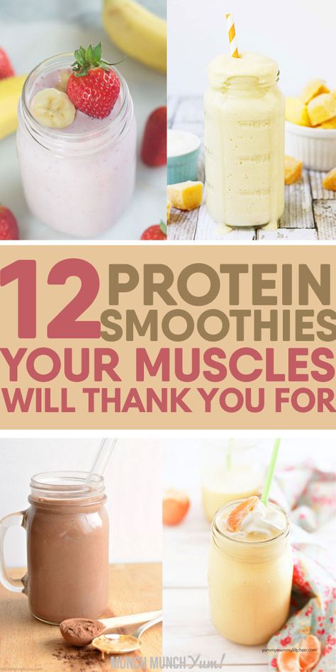 Best, healthy high PROTEIN SMOOTHIE RECIPES with or without powder for weight loss, easy meal replacement, post workout muscle recovery, natural green detox, or simple morning breakfast bowl for kids. Chocolate, mocha, coffee, strawberry, peanut butter, vanilla, pineapple, mango, banana, blueberry, peach, spinach, oats, kale, avocado, pumpkin, orange, hemp, apple, cinnamon, yogurt, berry fruit, almond milk and other great flavors. Low-carb, dairy free, vegan ones too #smoothies #healthysmoothies High Protein Morning Smoothie, Smoothie Recipes Post Workout, Healthy Smoothies Without Protein Powder, High Protein Fruit Smoothie Recipes, Post Workout Smoothie Without Powder, Natural High Protein Smoothies, Best Vanilla Protein Smoothie, Vanilla Muscle Milk Recipes, Healthy Protein Shakes Without Powder