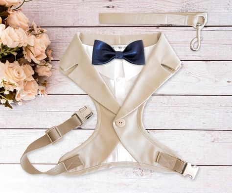 Dog Tuxedo Wedding, Dog Wedding Outfits, Bulldog Clothes, Ring Bearer Dog, Dog Wedding Attire, Groom And Groomsmen Suits, Ring Bearer Flower Girl, Custom Tuxedo, Harness And Leash Set