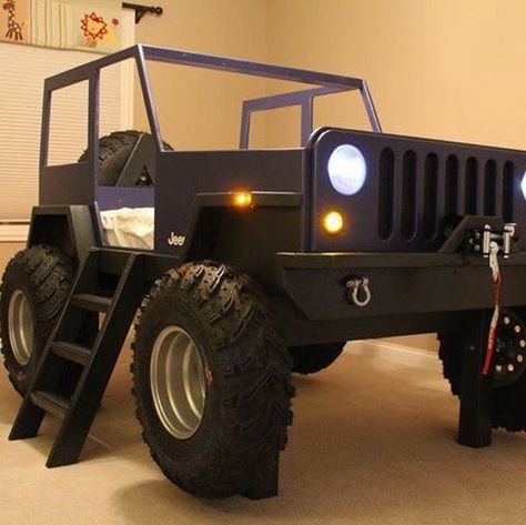 Check out this build from one of my customers!   Make your own today with these instant download plans! Jeep Bed, Kids Jeep, Murphy Bed Plans, Car Bed, Boys Bedding, Toddler Bedrooms, Big Boy Room, Kids' Bed, Murphy Bed