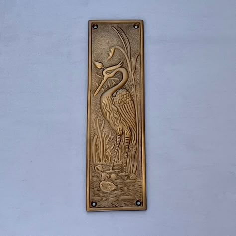 Antique Brass Finish Finger Door Push Plates Arts Crafts Heron Bird Plate Vintage - Etsy Brass Corner Trim, Fingerplate Door, Door Finger Plates, Finger Plates For Doors, Door Push Plates, Door Plates, Heron Bird, Heron Art, Craftsman Interior