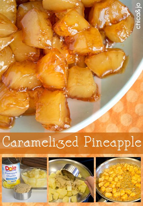 Caramelized Pineapple Jello In Pineapple Can, Fried Pineapple Recipes, Carmelized Pineapple Rings, Cooked Pineapple On Stove, Pineapple Snack Ideas, Leftover Pineapple Recipes, Chunk Pineapple Recipes, What To Do With Fresh Pineapple, Pineapple Rings Recipes