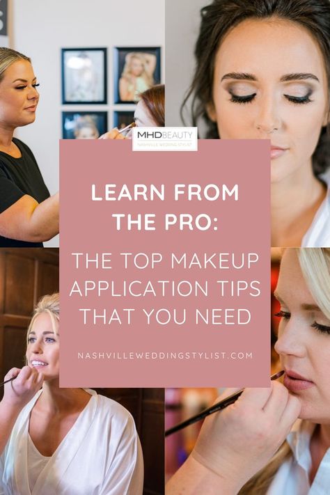 Collage of brides getting their makeup done. Proper Make Up Steps, Makeup Application Steps, Diy Makeup For Wedding Guest, How To Make Your Makeup Look Professional, How To Apply A Full Face Of Makeup, How To Do Own Wedding Makeup, How To Put On Makeup Like A Professional, How To Do Makeup On Other People, Makeup Advice Tips