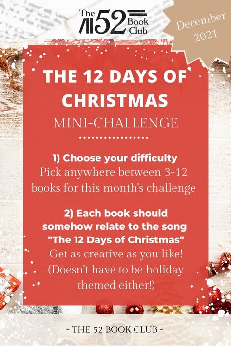 On the first day of Christmas, The 52 Book Club gave to me… a brand new mini-challenge! This month’s challenge is all about THE 12 DAYS OF CHRISTMAS! This is a popular holiday song that is stuffed with inspiration for your December reads. December Reading Challenge, December Reads, December Reading, Holiday Song, Christmas Reading, The 12 Days Of Christmas, Holiday Songs, Middle School Reading, Christmas Challenge