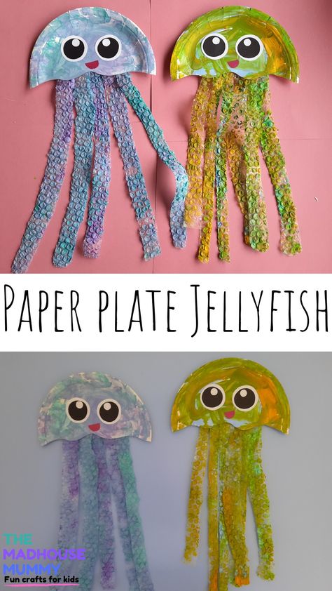 Jelly Fish Crafts For Preschoolers, Under The Sea Animals Crafts, Sea Crafts Preschool, Jelly Fish Craft, Under The Sea Craft, Underwater Crafts, Paper Plate Jellyfish, Jellyfish Kids, Sea Animal Crafts