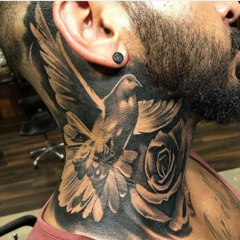 Dove Neck Tattoo, Back Of Neck Tattoo Men, Rose Neck Tattoo, Front Neck Tattoo, Full Neck Tattoos, Best Neck Tattoos, Small Neck Tattoos, Side Neck Tattoo, Throat Tattoo